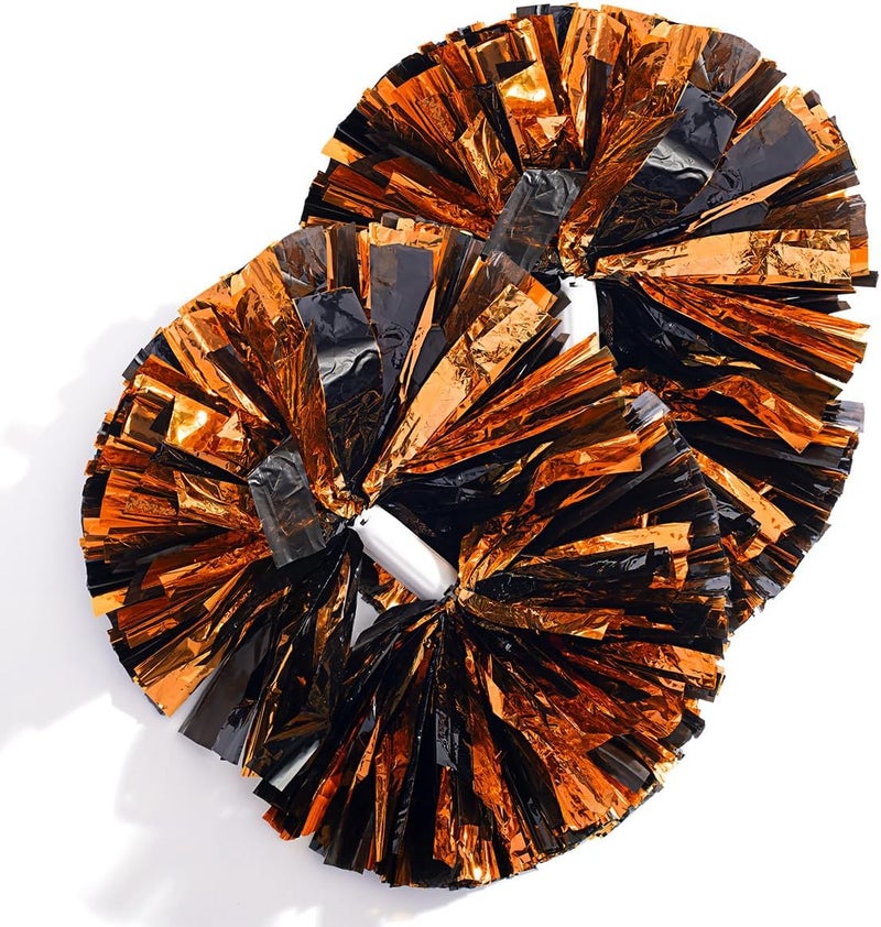 Anderson's Premium Orange & Black Metallic Foil Baton Pom Poms, 14" Cheer Shakers for Homecoming, Football, Parades, Weddings, Spirit Rallies, Fundraisers, Graduation, Holiday Events & More, Set of 2 - Image 2